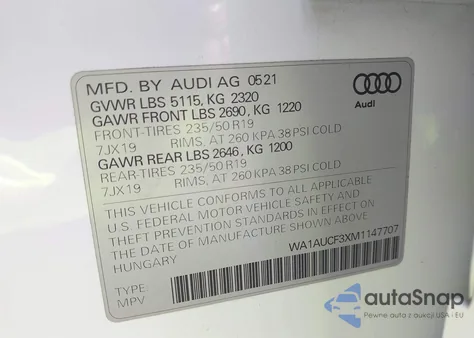 2021 Audi Q3 Premium 40 Tfsi Quattro Tiptronic from USA, damaged, VIN WA1AUCF3XM1147707